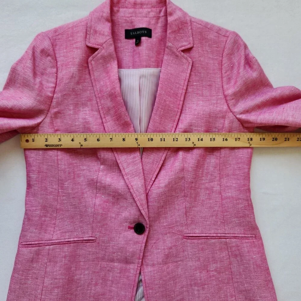 Talbots Pink Linen Blazer Jacket Single Button Lightweight Summer Office Work - Picture 9 of 10